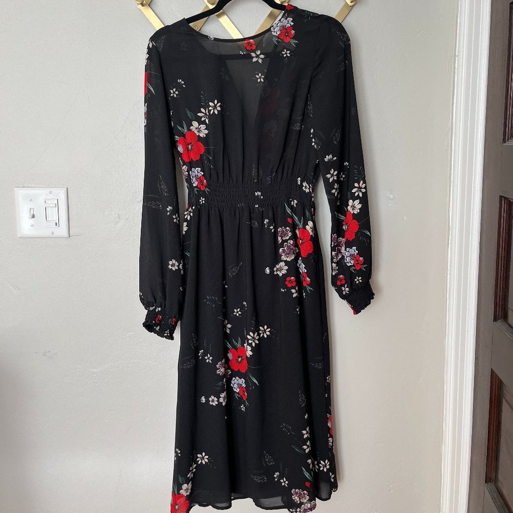 H&M Sheer Floral Print Midi Dress